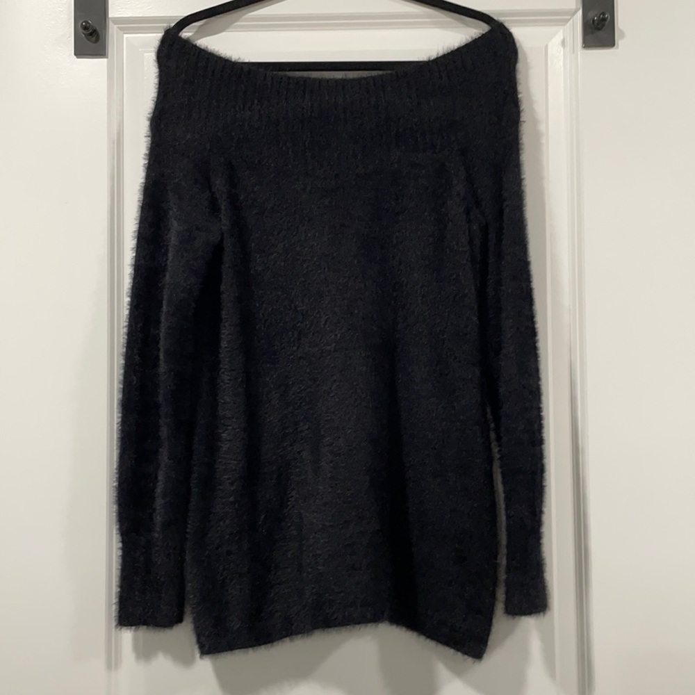 Fuzzy black off the shoulder sweater/sweater dress